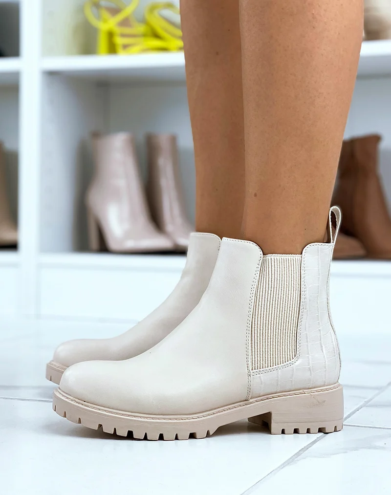 Bottines beiges style chelsea bi-matière