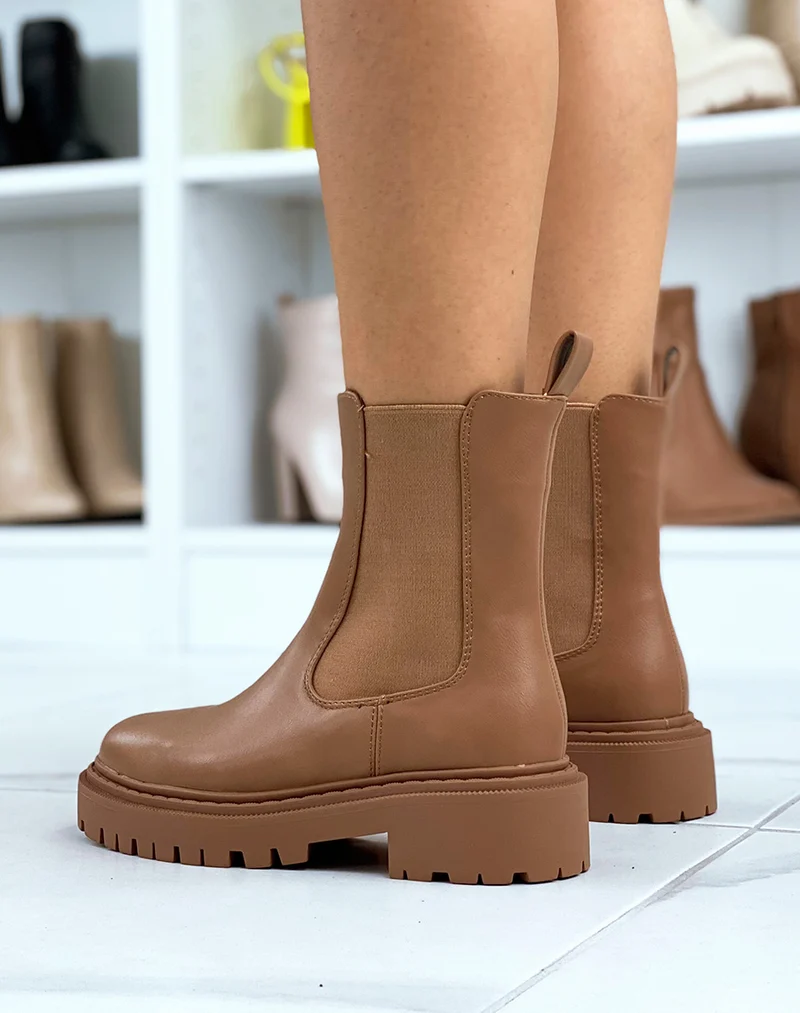 Bottines marrons style chelsea à bout carré