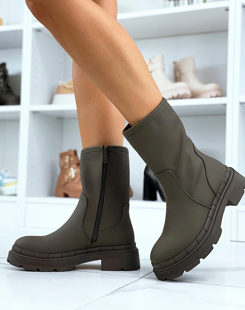 Bottines vert kaki gommées