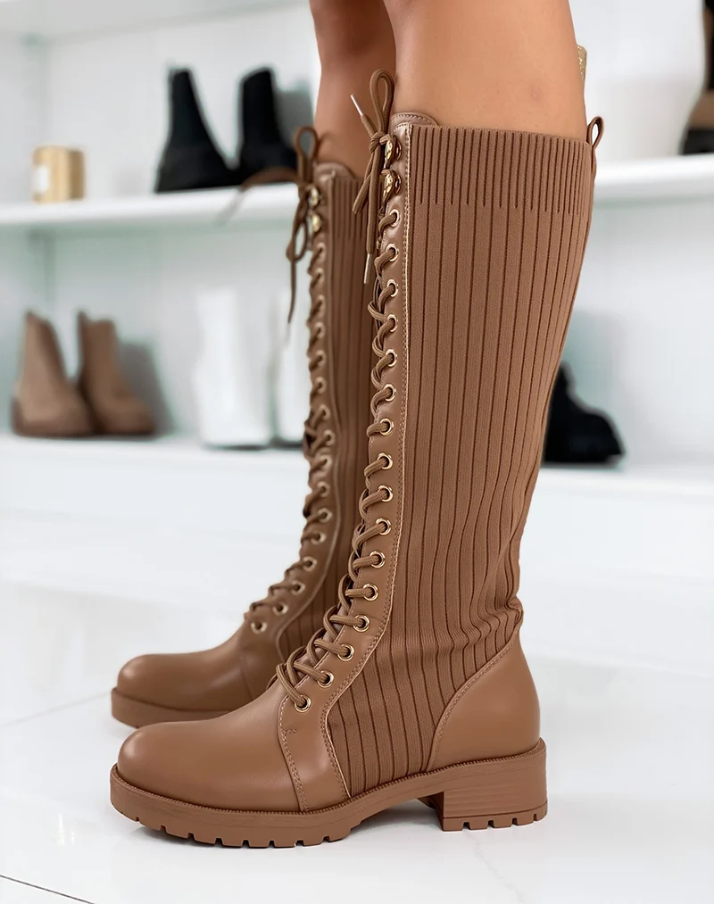 Bottes hautes capuccino effet chaussette