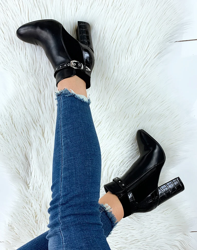 Bottines noires à talon triple matières