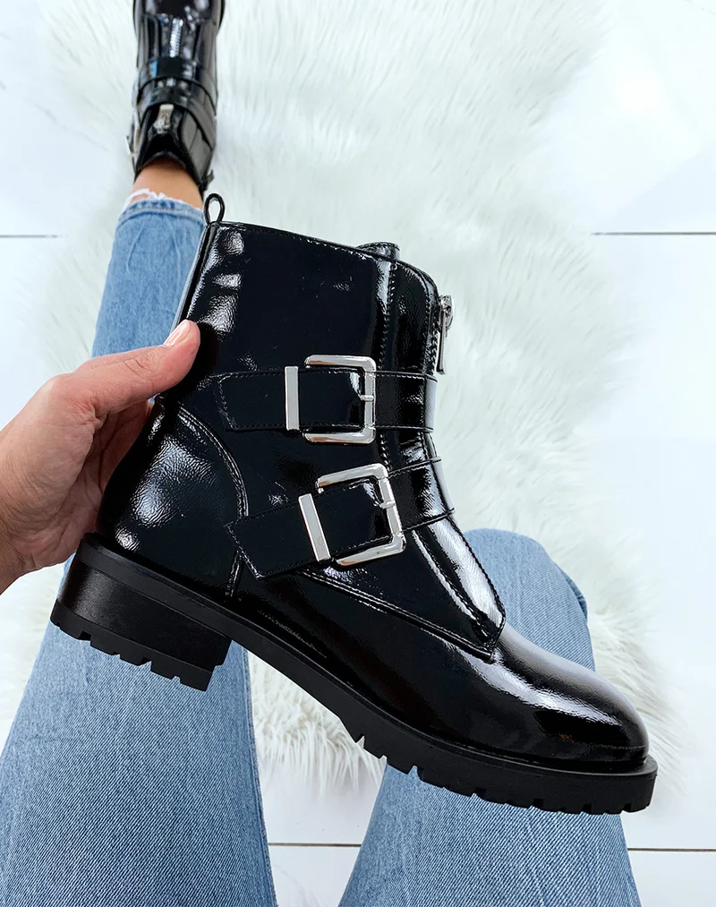 Bottines montantes vernies noires