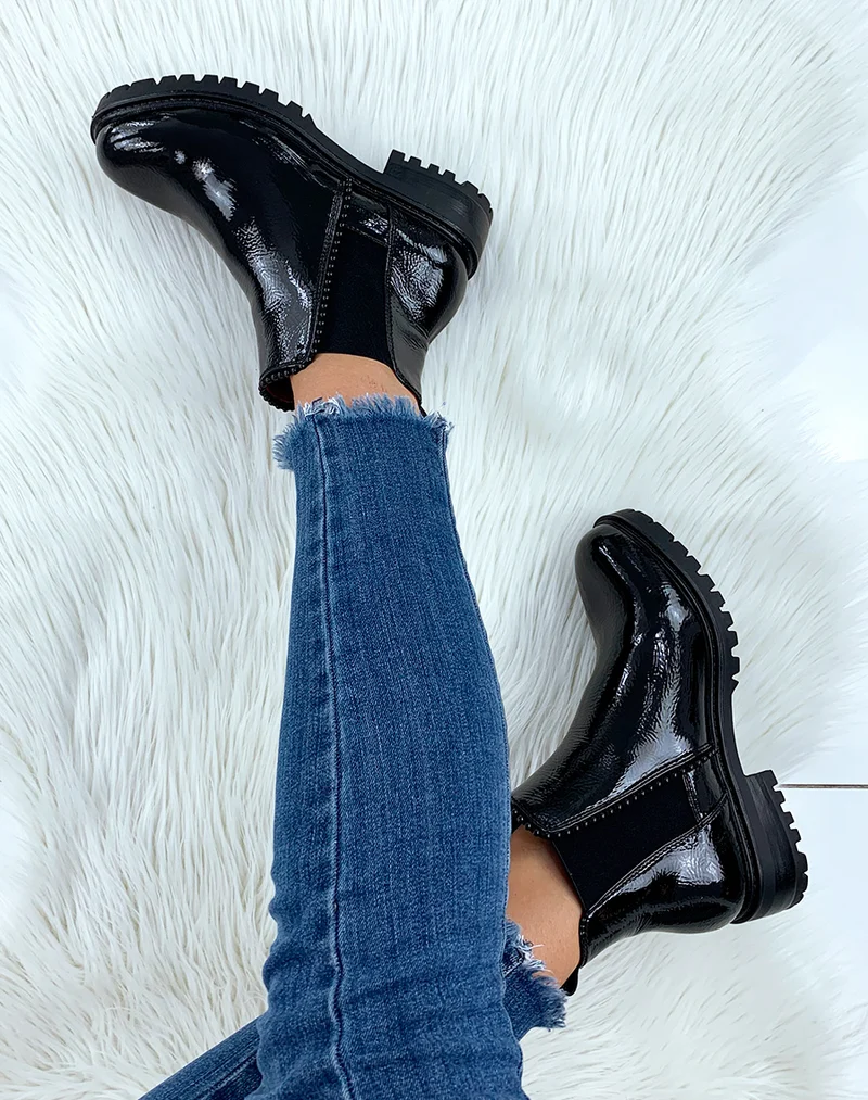 Bottines noires vernis avec élastique