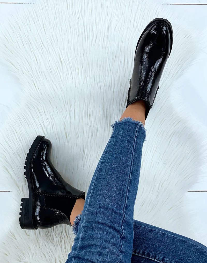 Bottines noires vernis avec élastique