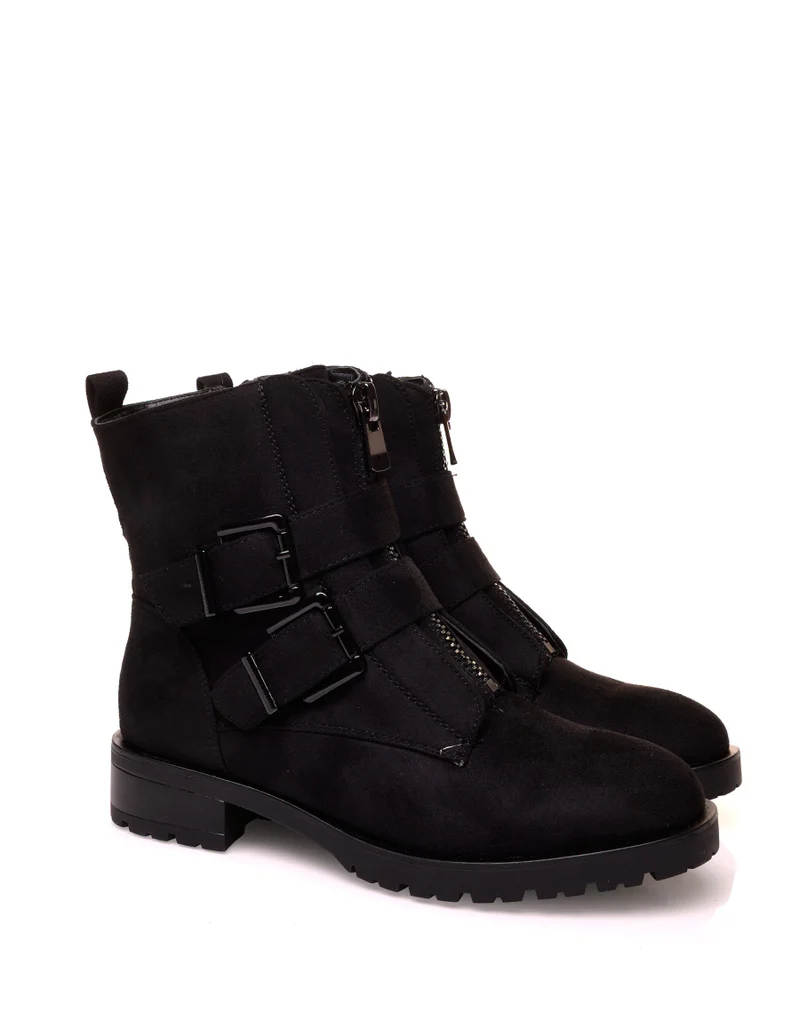 Boots noirs effet suédine à sangles