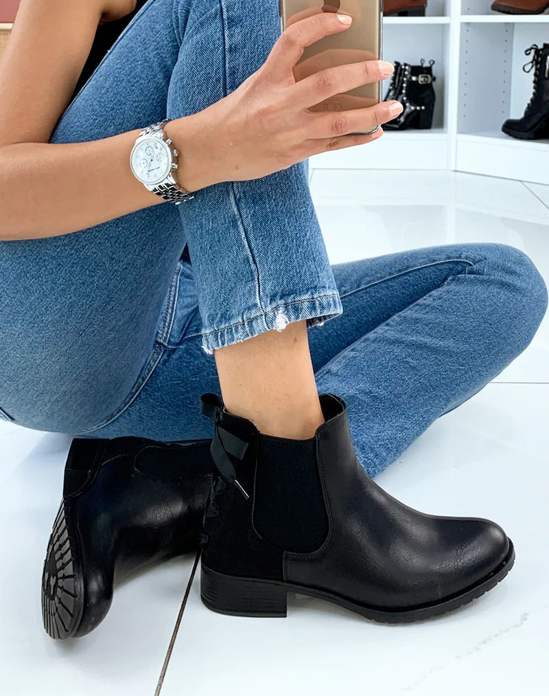Chelsea boots noires à noeuds