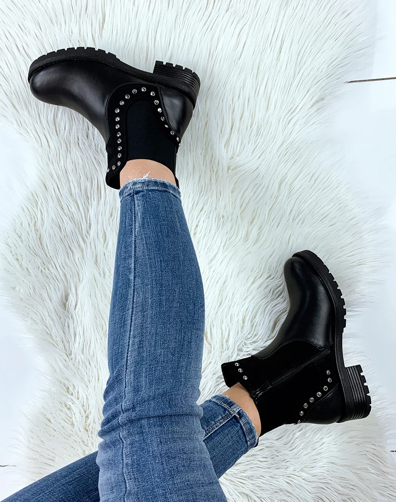 Bottines noires bi-matières
