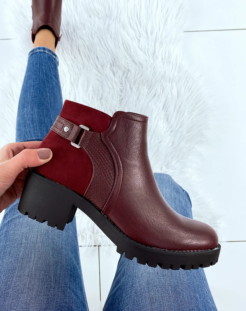Bottines rouge bi-matière à talon