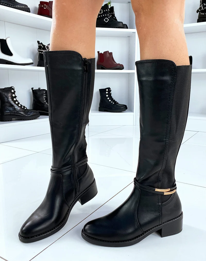 Bottes hautes noires avec élastique