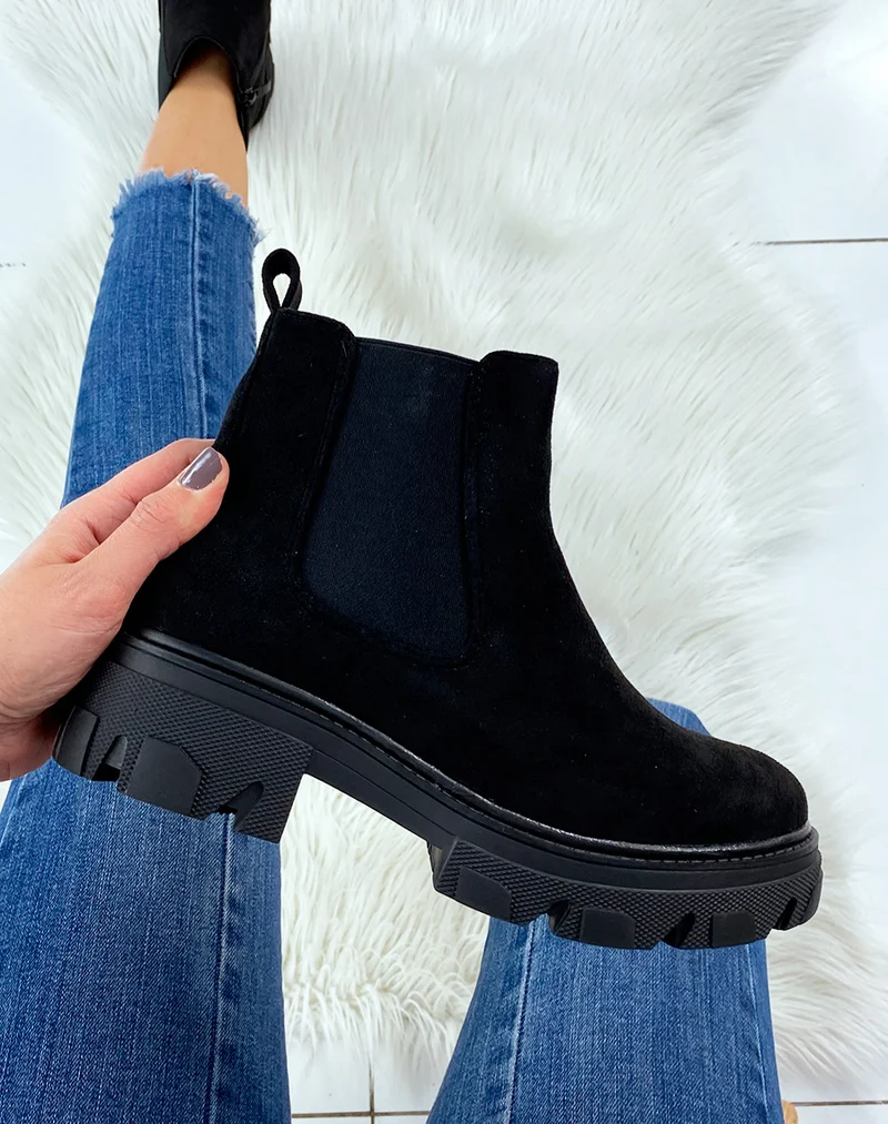 Chelsea boots noires effet daim