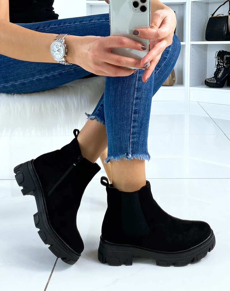 Chelsea boots noires effet daim