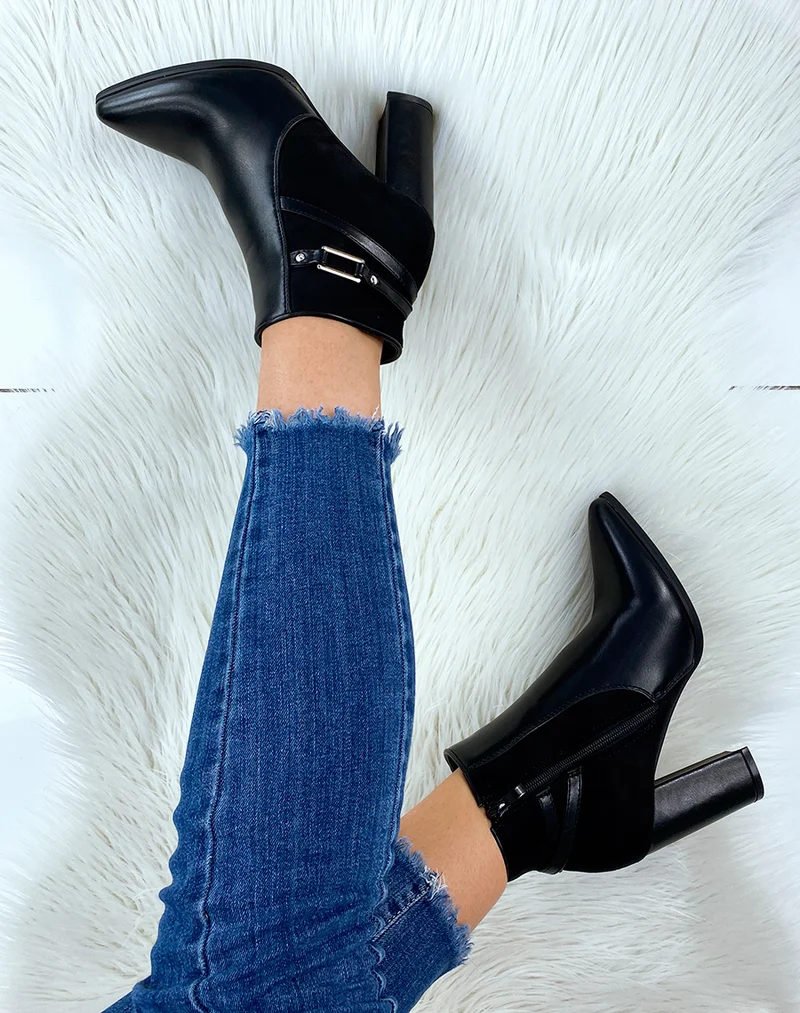 Bottines noires en bi-matière à lanières