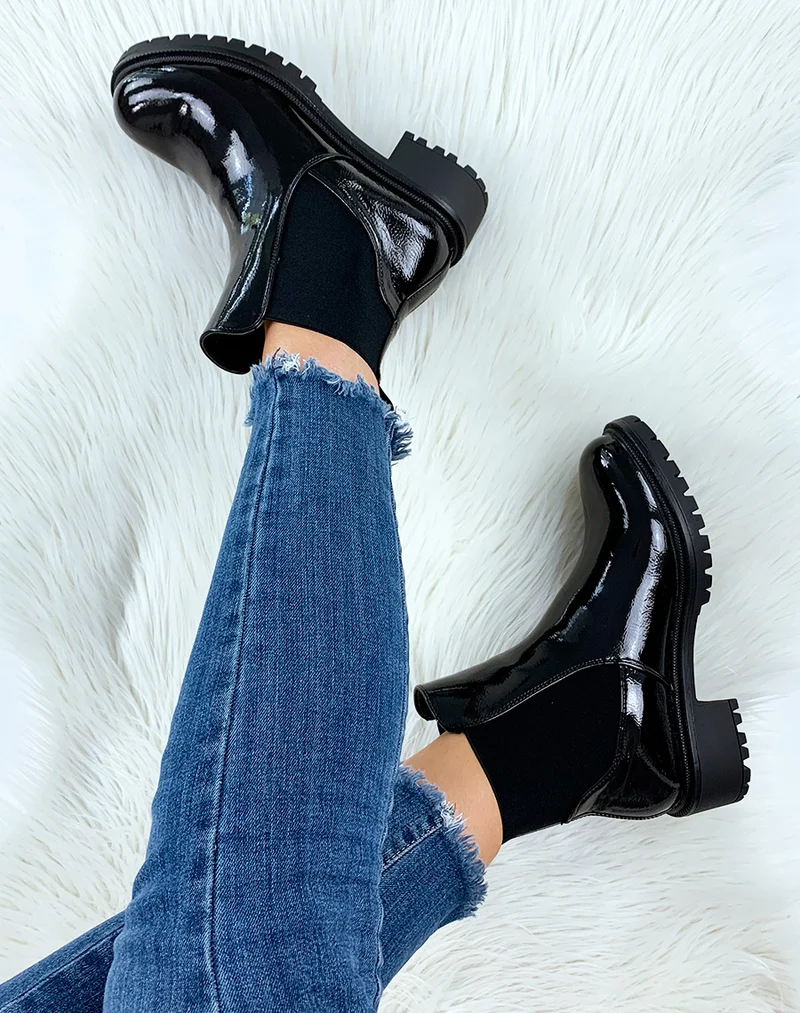Bottines élastiques vernies noires