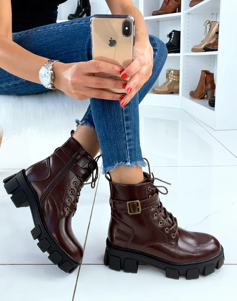 Bottines hautes bordeaux à plateforme