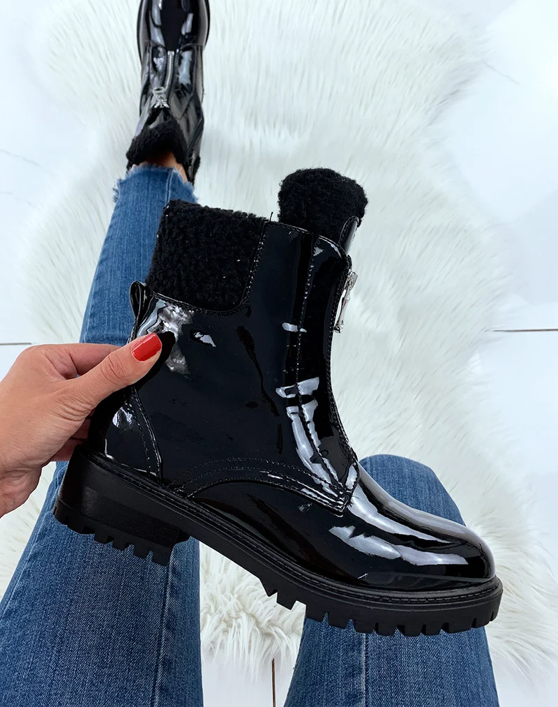 Bottines vernies noires montantes fourrées
