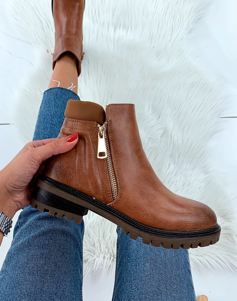 Bottines camel à fourrure