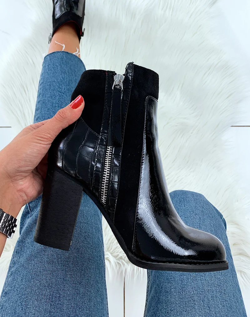 Bottines vernies noires à talon