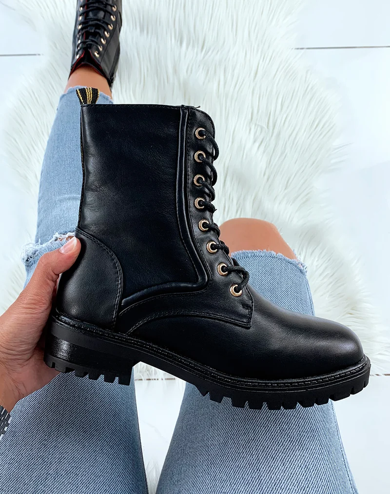 Bottines noir mat à œillets