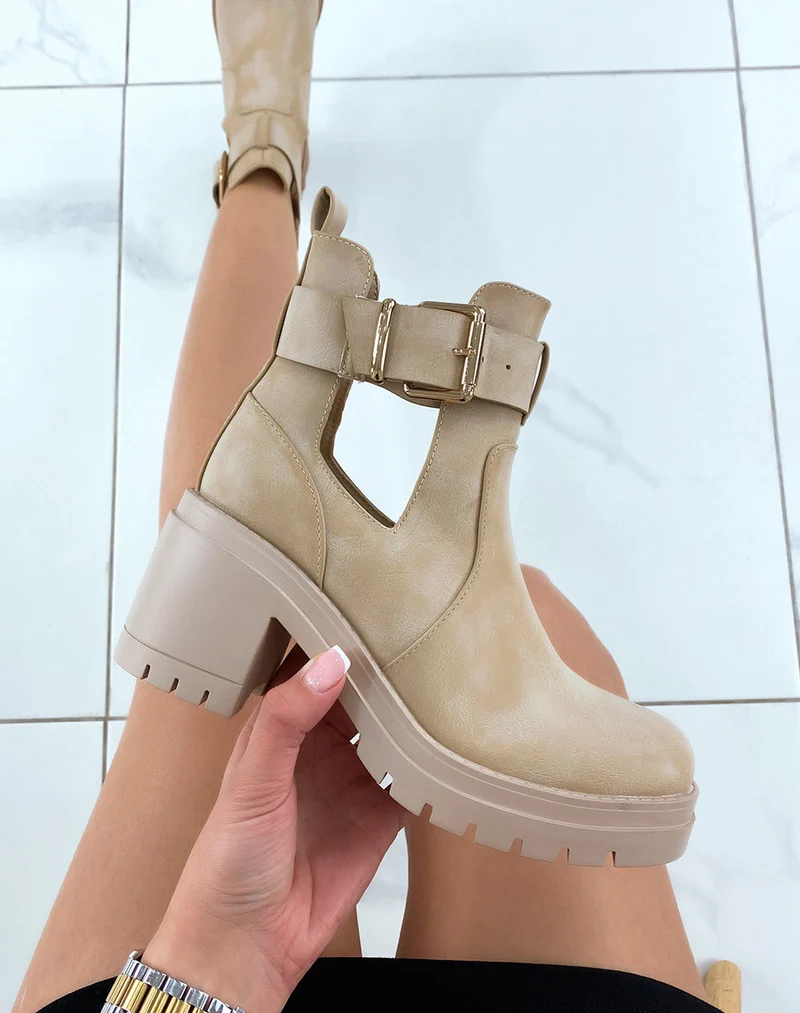 Bottines taupe clair ouvertes à talon
