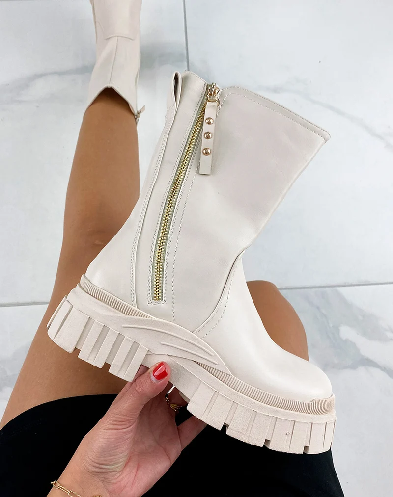 Bottines hautes beiges à zip