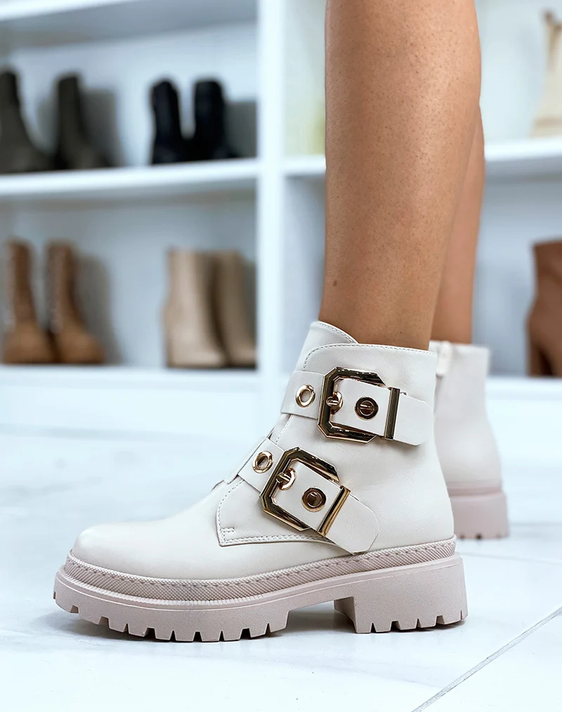 Bottines beige à double sangles