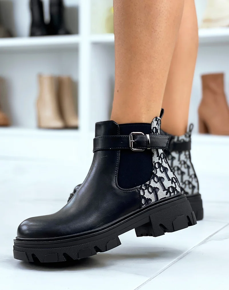 Bottines noires basses à motifs