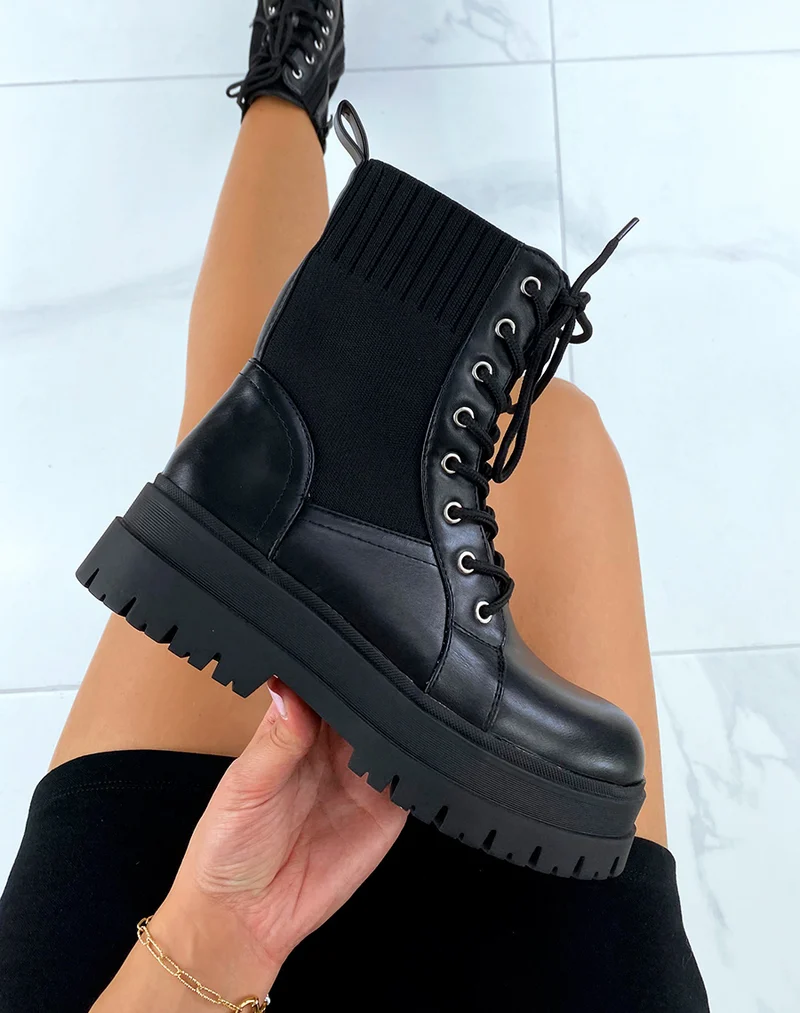 Bottines noires montantes bi-matières