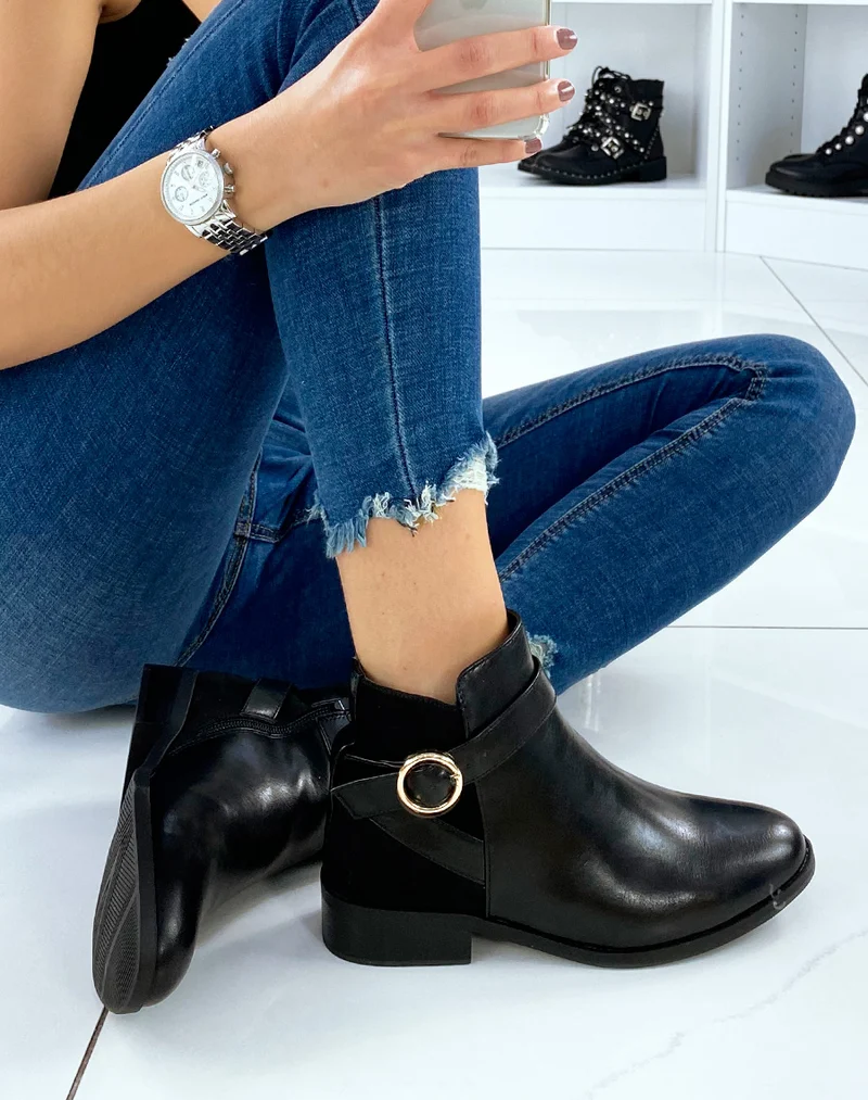 Bottines basses noires bi-matières