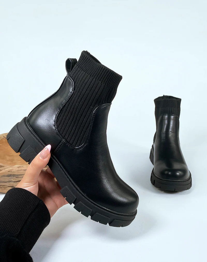 Bottines noires effet chaussette