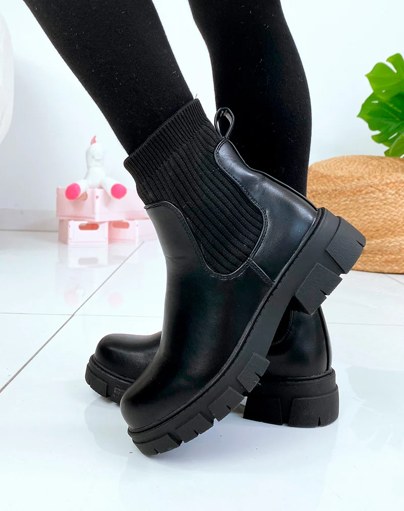 Bottines noires effet chaussette