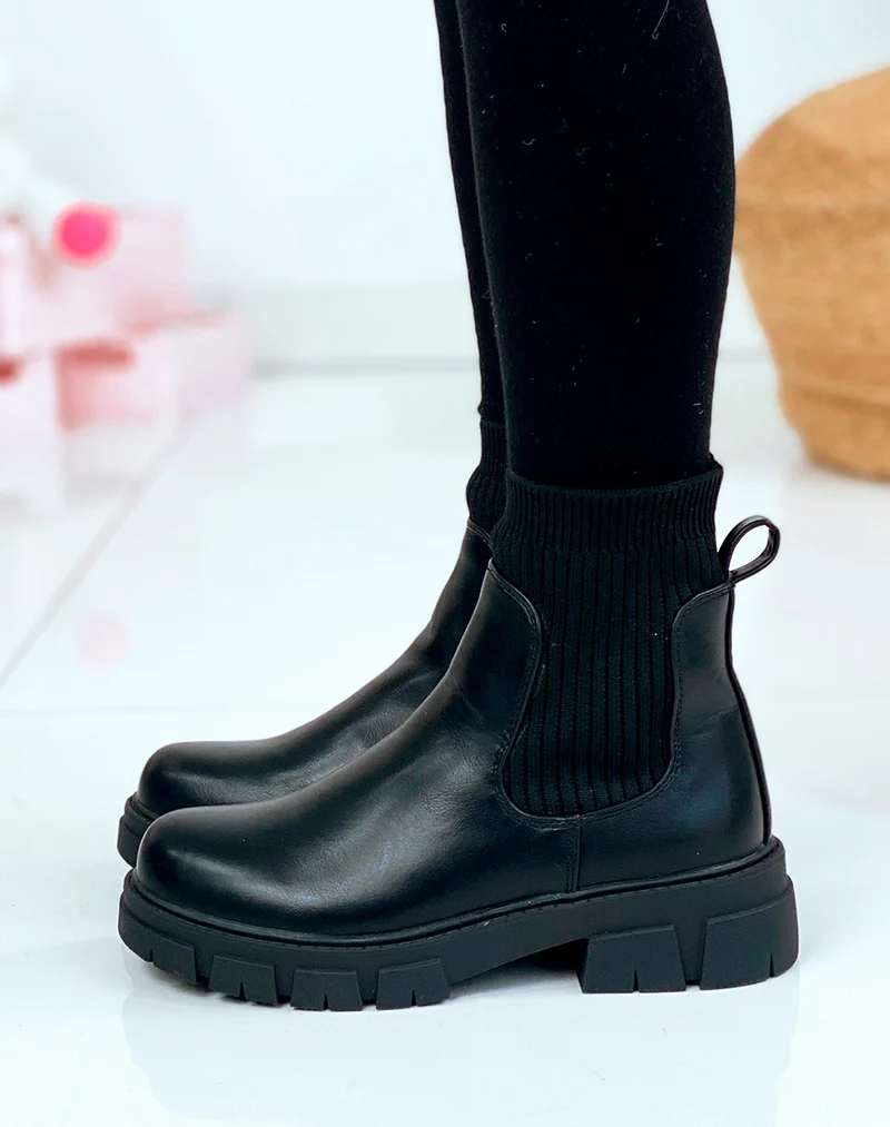 Bottines noires effet chaussette