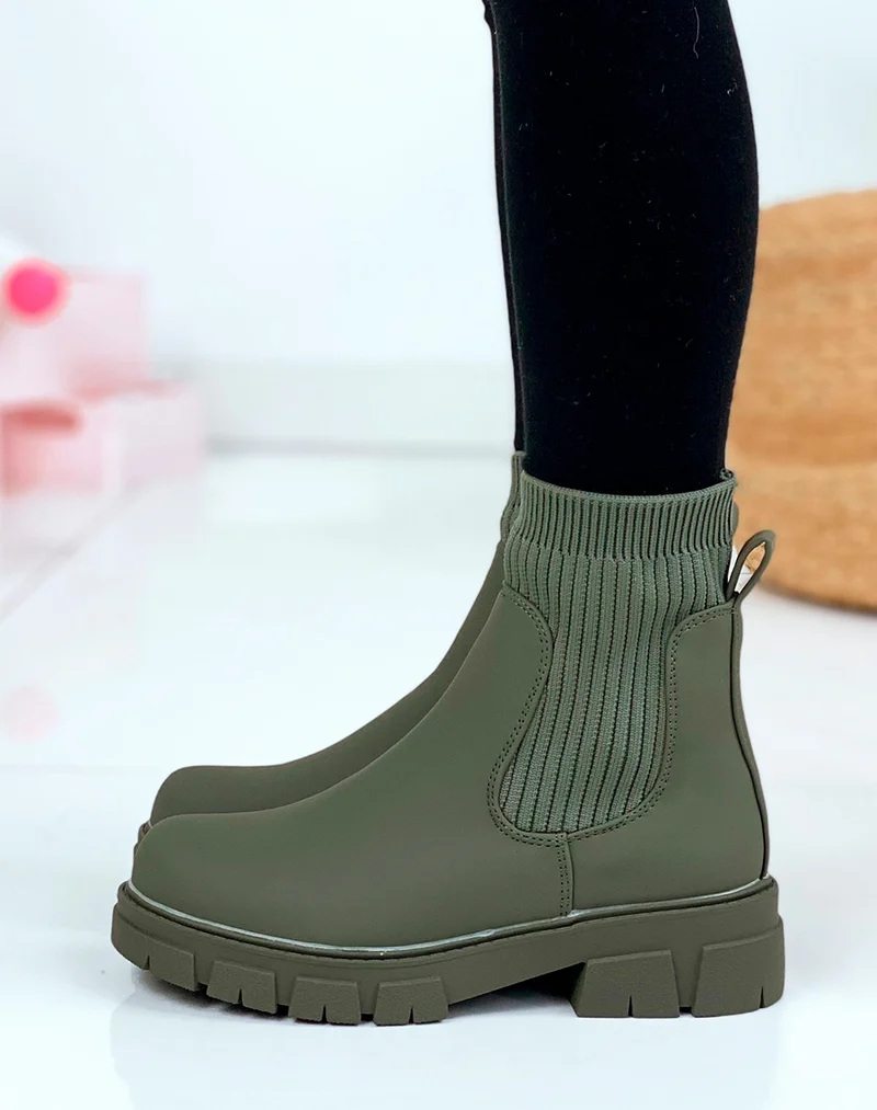 Bottines kaki effet chaussette