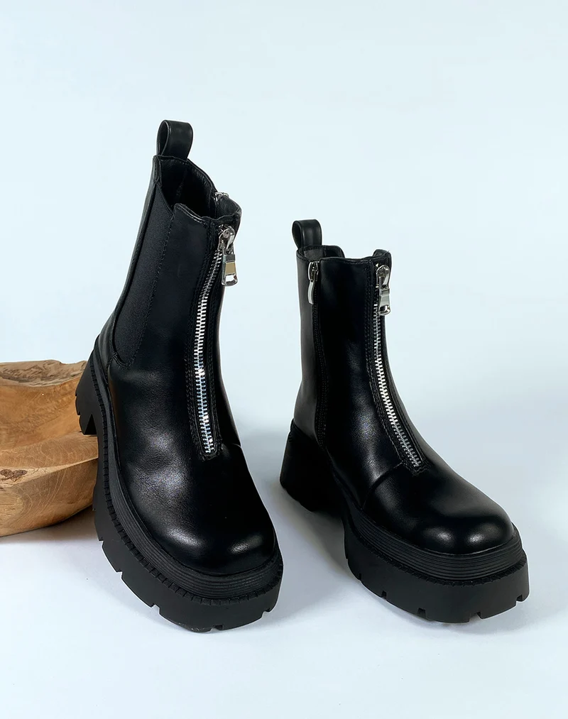 Bottines noires à détail en fermeture éclaire