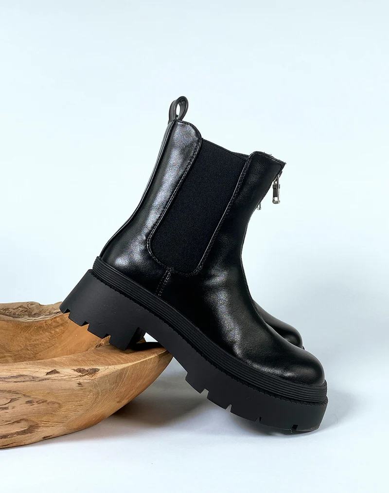 Bottines noires à détail en fermeture éclaire
