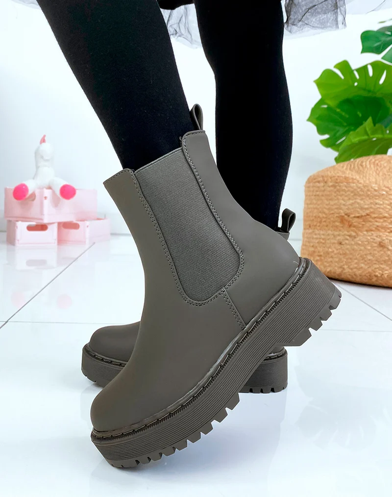 Bottines kaki effet mat