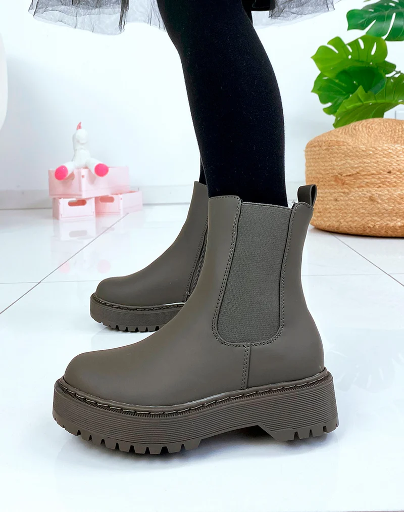 Bottines kaki effet mat