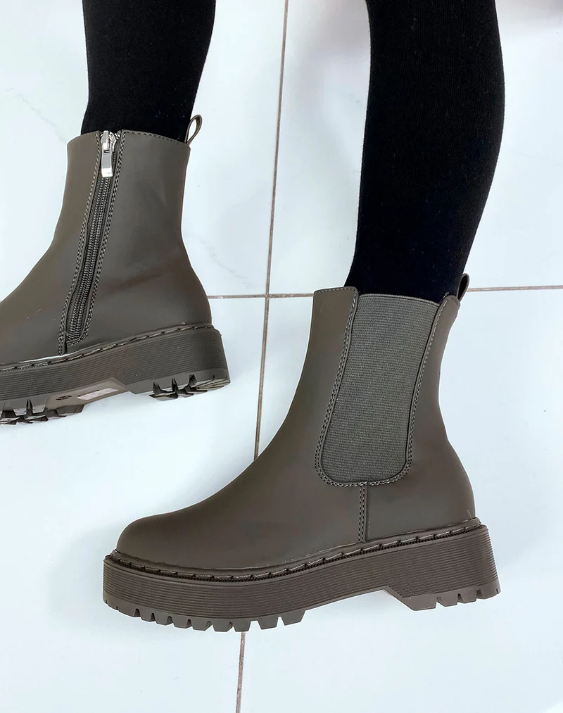 Bottines kaki effet mat