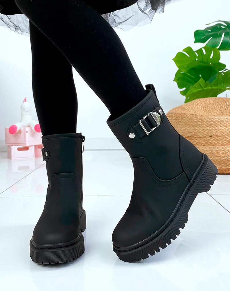 Bottines noires effet mat style botte de pluie