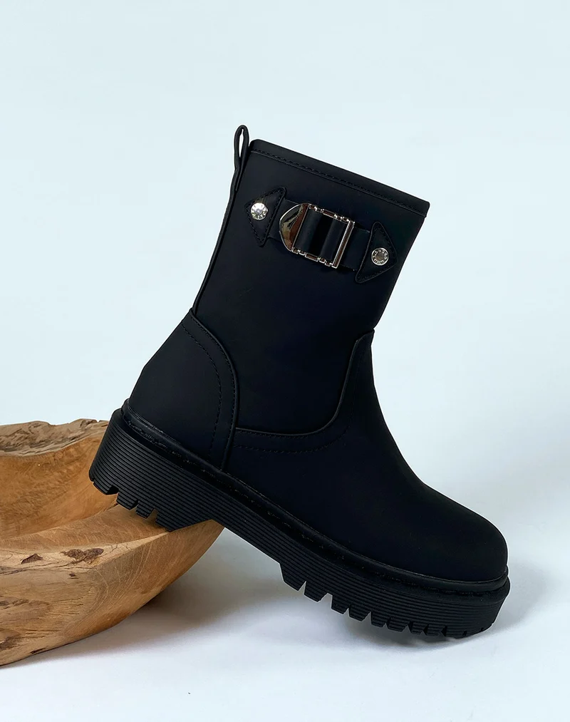 Bottines noires effet mat style botte de pluie