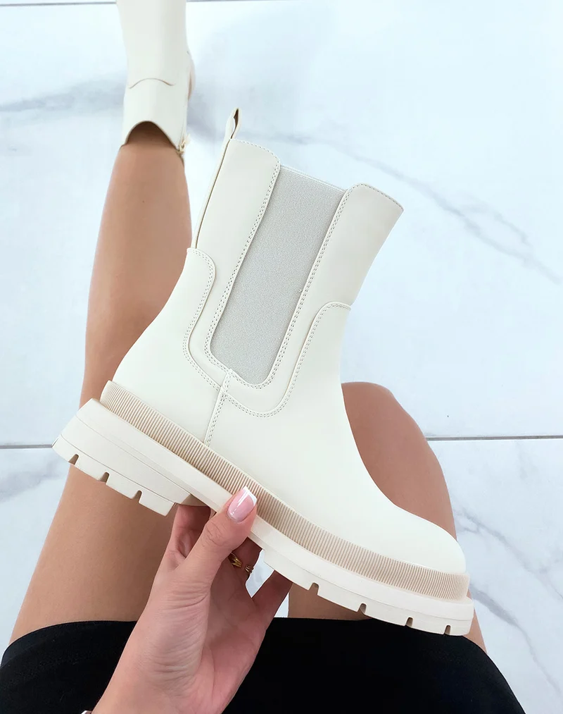 Chelsea boots beiges gommées à empiècements