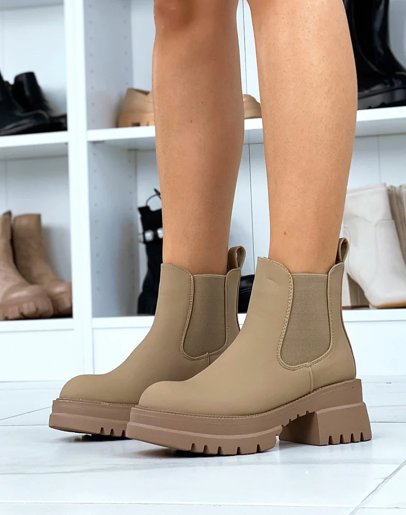 Chelsea boots basses beige foncé gommé