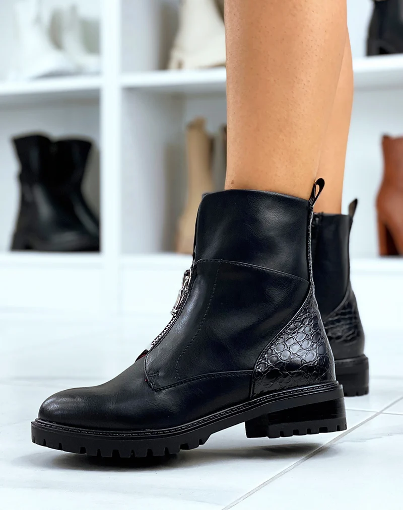 Bottines noires languette matelassé