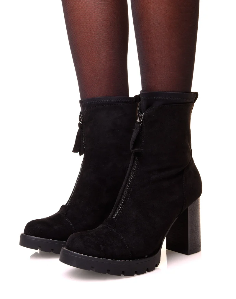 Bottines noires en suédine à talons effet chaussette