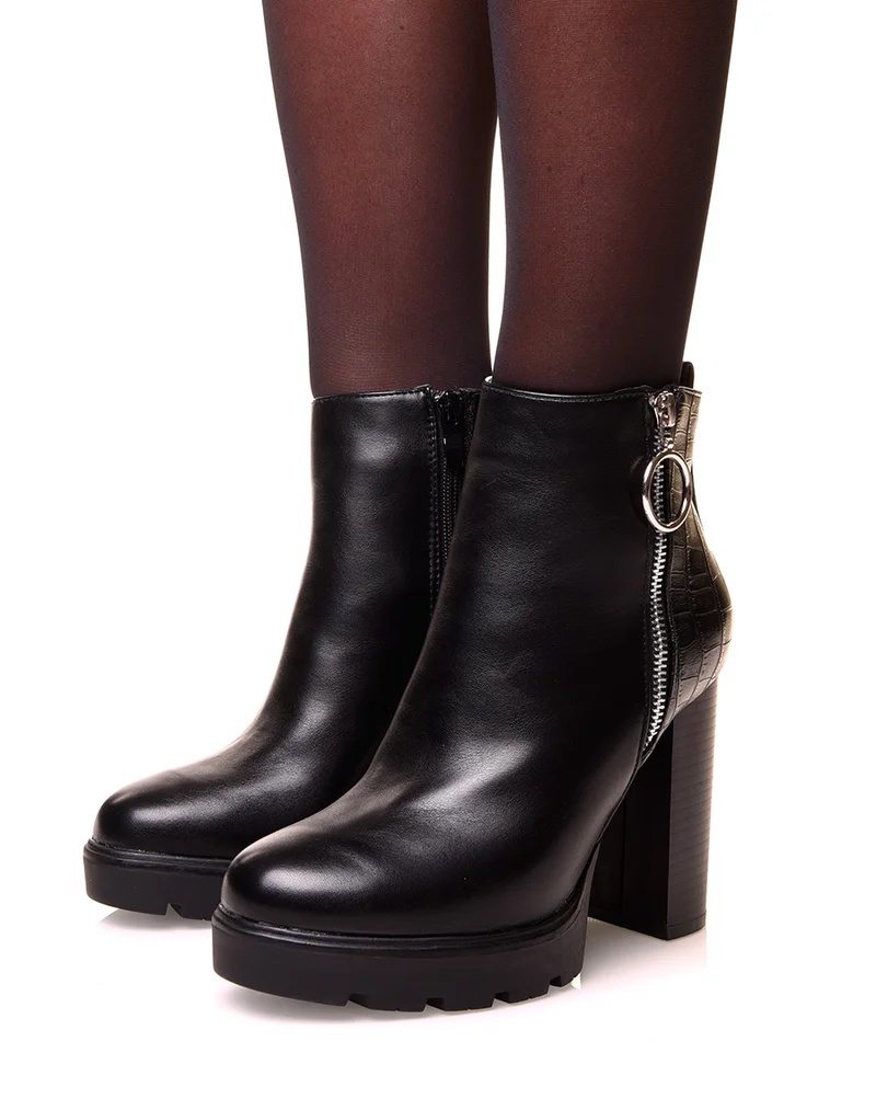Bottines bi-matières noire à talon hauts