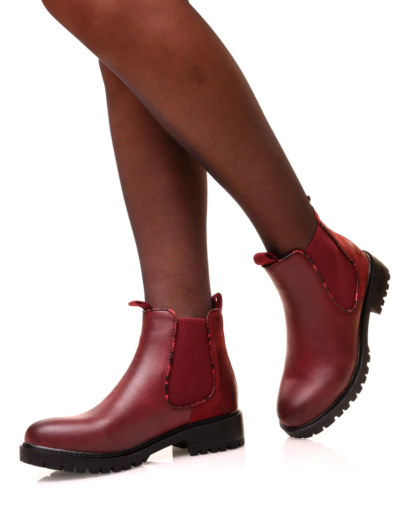 Chelsea boots bordeaux bi-matières à détails effet python
