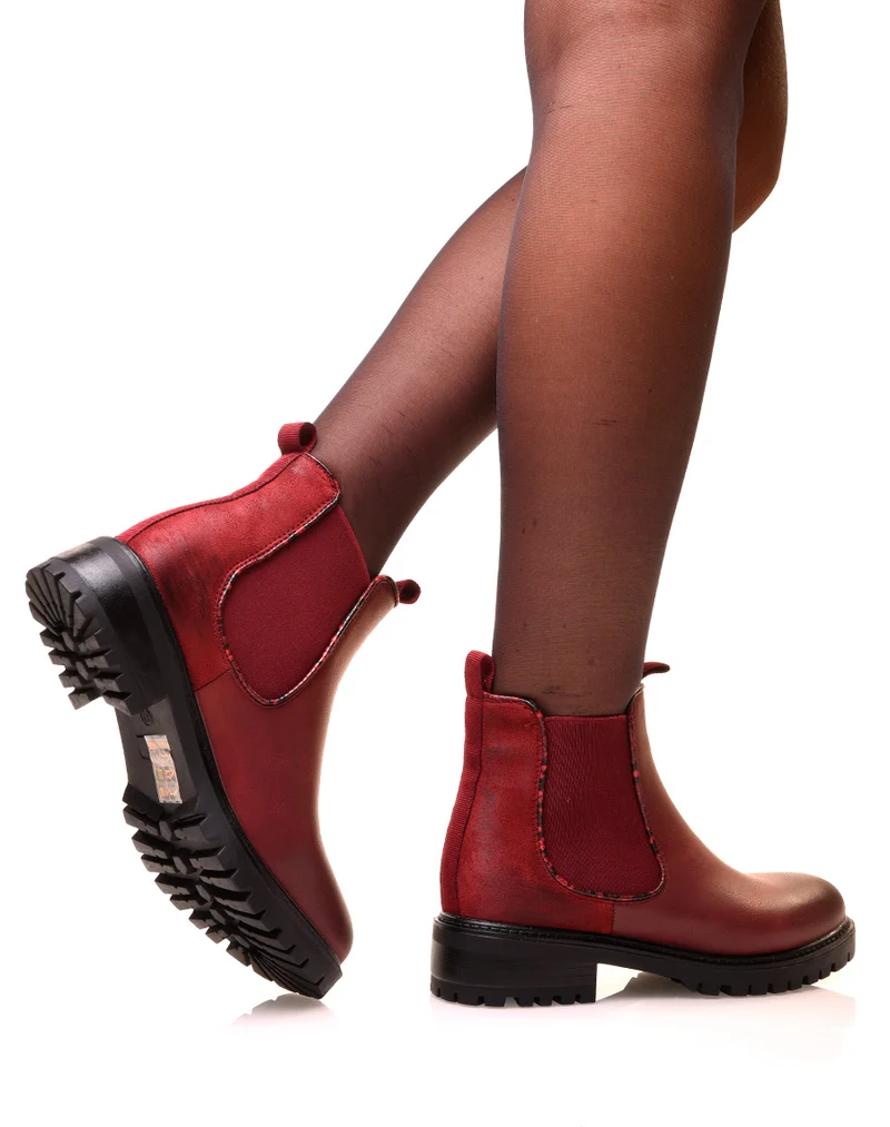 Chelsea boots bordeaux bi-matières à détails effet python