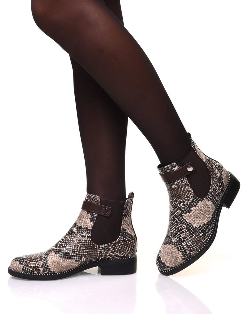 Chelsea boots marron imprimé serpent