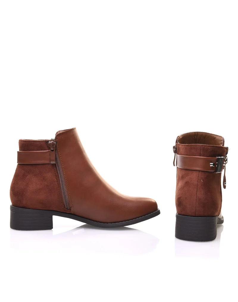 Bottines camel plates fermeture éclaire décorative
