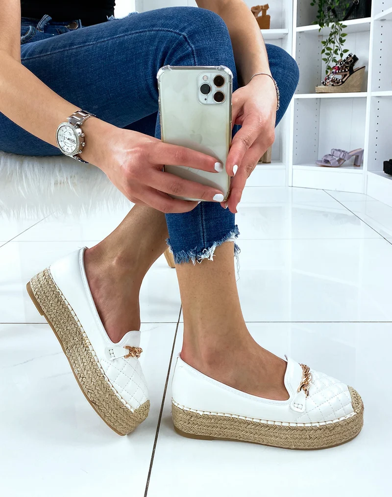 Espadrilles blanches matelassées à plateforme