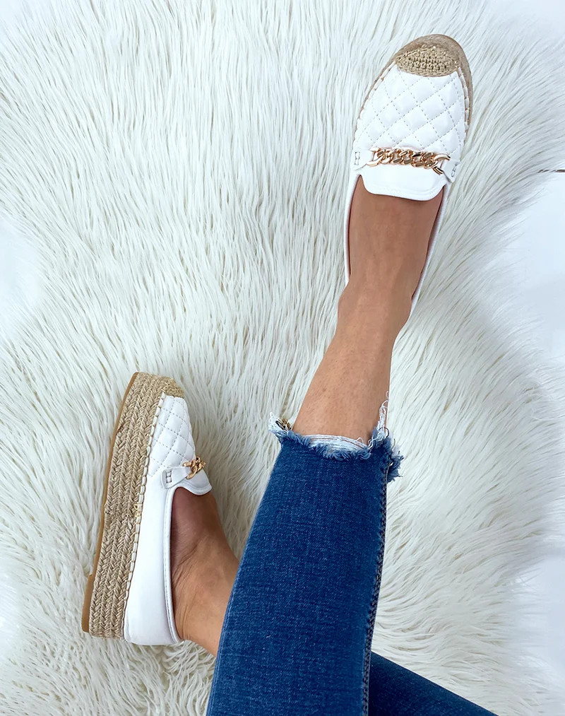 Espadrilles blanches matelassées à plateforme